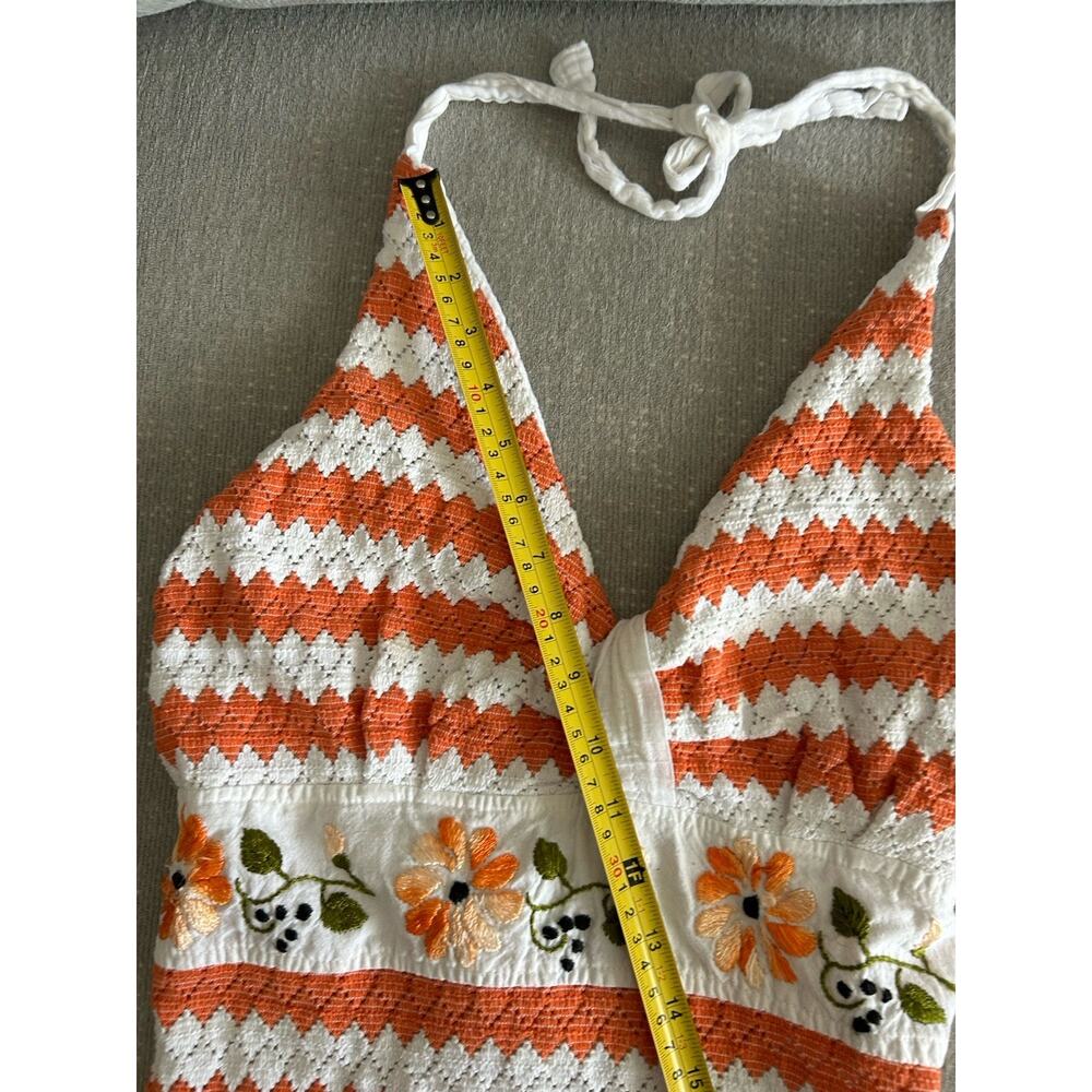 Vtg Handmade Crochet Handkerchief Maxi Dress Halter White Boho Beach 70’s - Picture 10 of 12